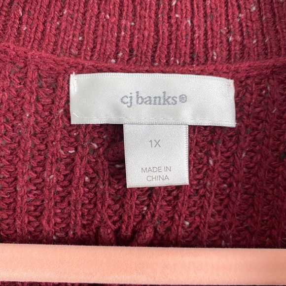 CJ Banks Lace Up Back Heathered Maroon Knit Sweater Cardigan Size 1X - Picture 8 of 11